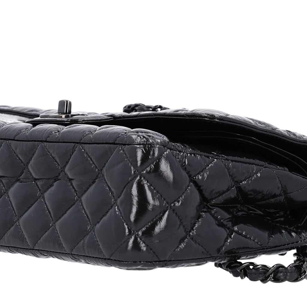 Shiny Crumpled Calfskin Quilted Medium Double Flap So Black wholesalehk.shop