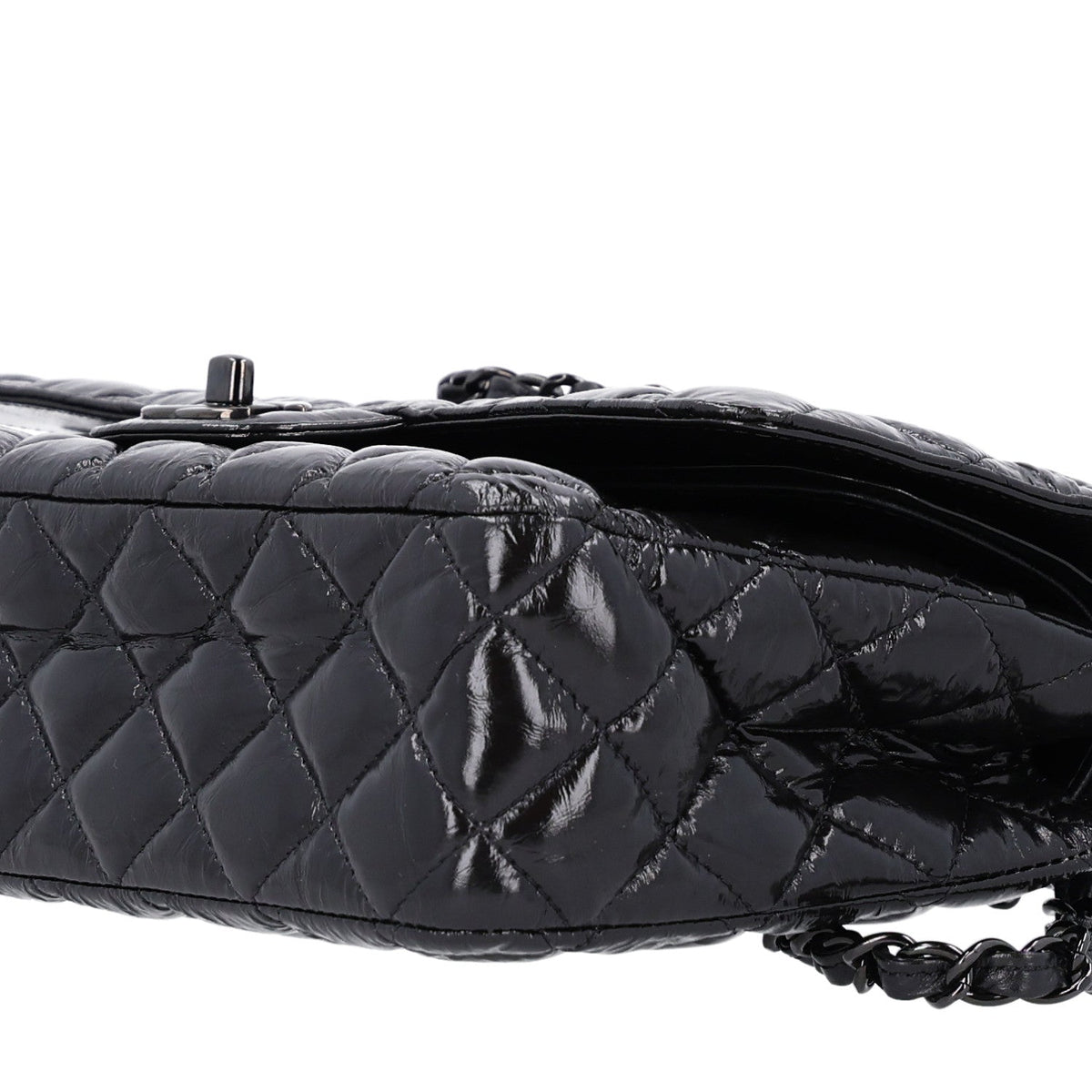 Shiny Crumpled Calfskin Quilted Medium Double Flap So Black wholesalehk.shop