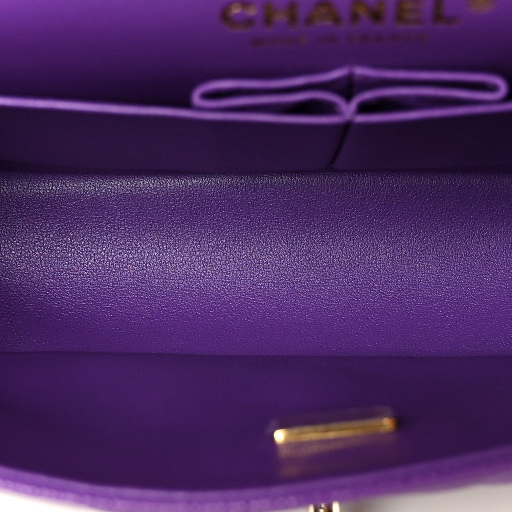 Caviar Quilted Small Double Flap Purple wholesalehk.shop
