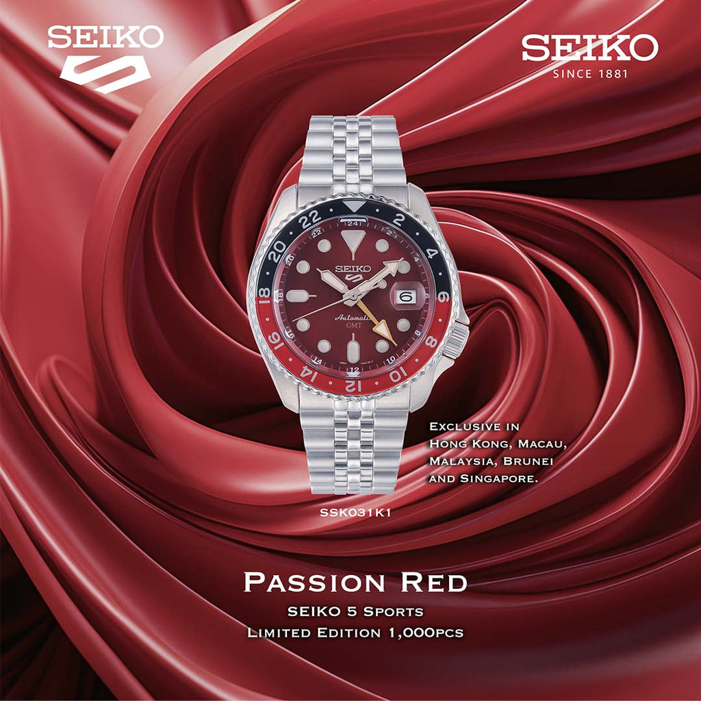 Seiko 5 Sports Thong Sia Limited Edition Red Dial Silver Steel Strap Watch For Men - SSK031K1 wholesalehk.shop