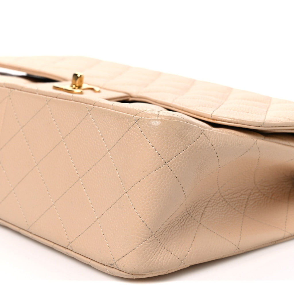 Caviar Quilted Jumbo Double Flap Beige wholesalehk.shop