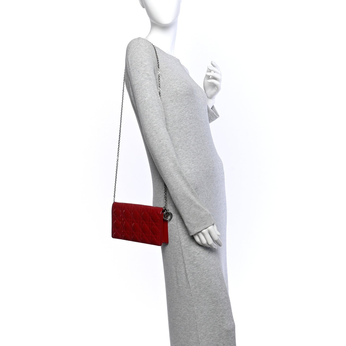 Patent Cannage Lady Dior Clutch Red Red wholesalehk.shop