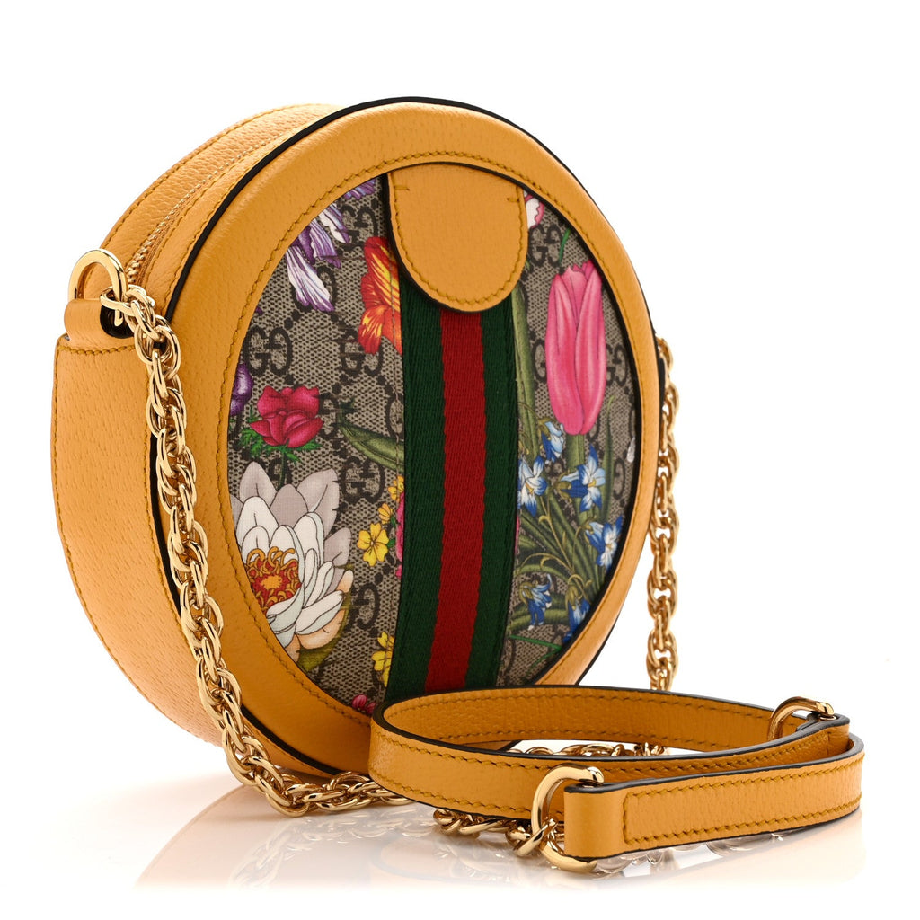 GG Supreme Monogram Flora Web Mini Ophidia Round Shoulder Bag Beige Multicolor Crop wholesalehk.shop