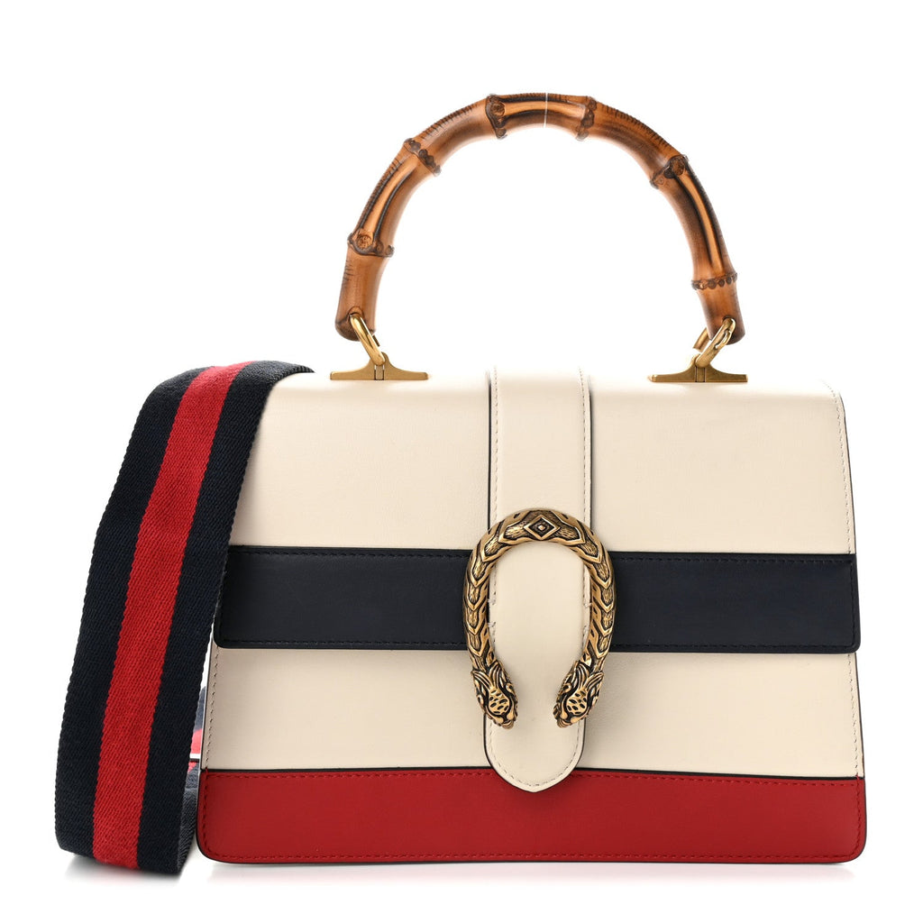 Calfskin Bamboo Web Medium Dionysus Top Handle Bag White Blue Hibiscus Red wholesalehk.shop