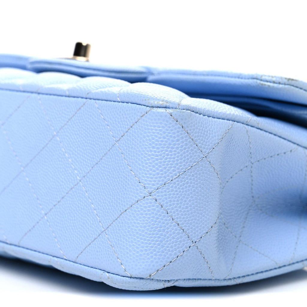 Caviar Quilted Small Double Flap Light Blue wholesalehk.shop