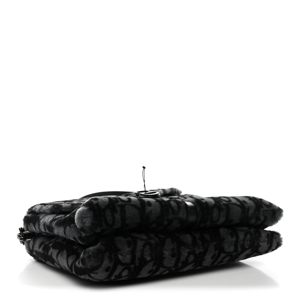 Oblique Mink Fur Saddle Soft Bag Dark Grey wholesalehk.shop