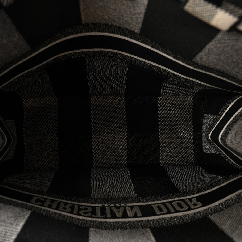 Canvas Embroidered Large Checkered Book Tote Black White £¨ Direct shipment via from wholesalehk.shop
