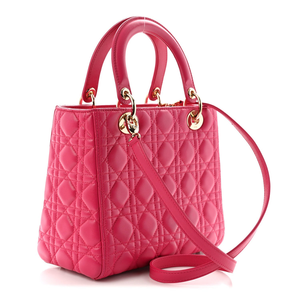Lambskin Cannage Medium Lady Dior Fuchsia wholesalehk.shop