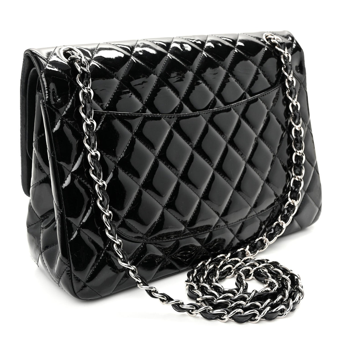 Patent Quilted Jumbo Double Flap Black wholesalehk.shop