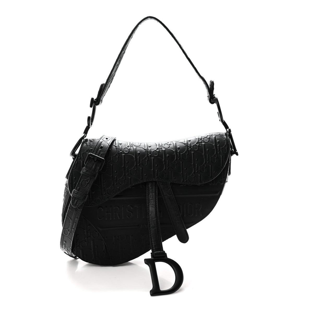 Calfskin Embossed Oblique Saddle Bag With Strap Black wholesalehk.shop