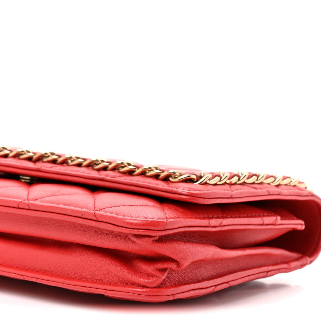 Lambskin Quilted Chain Around Wallet On Chain WOC Red wholesalehk.shop