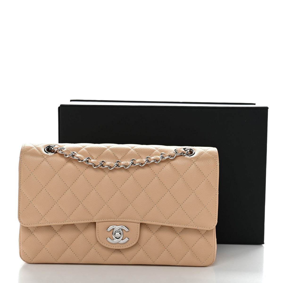 Caviar Quilted Medium Double Flap Beige wholesalehk.shop