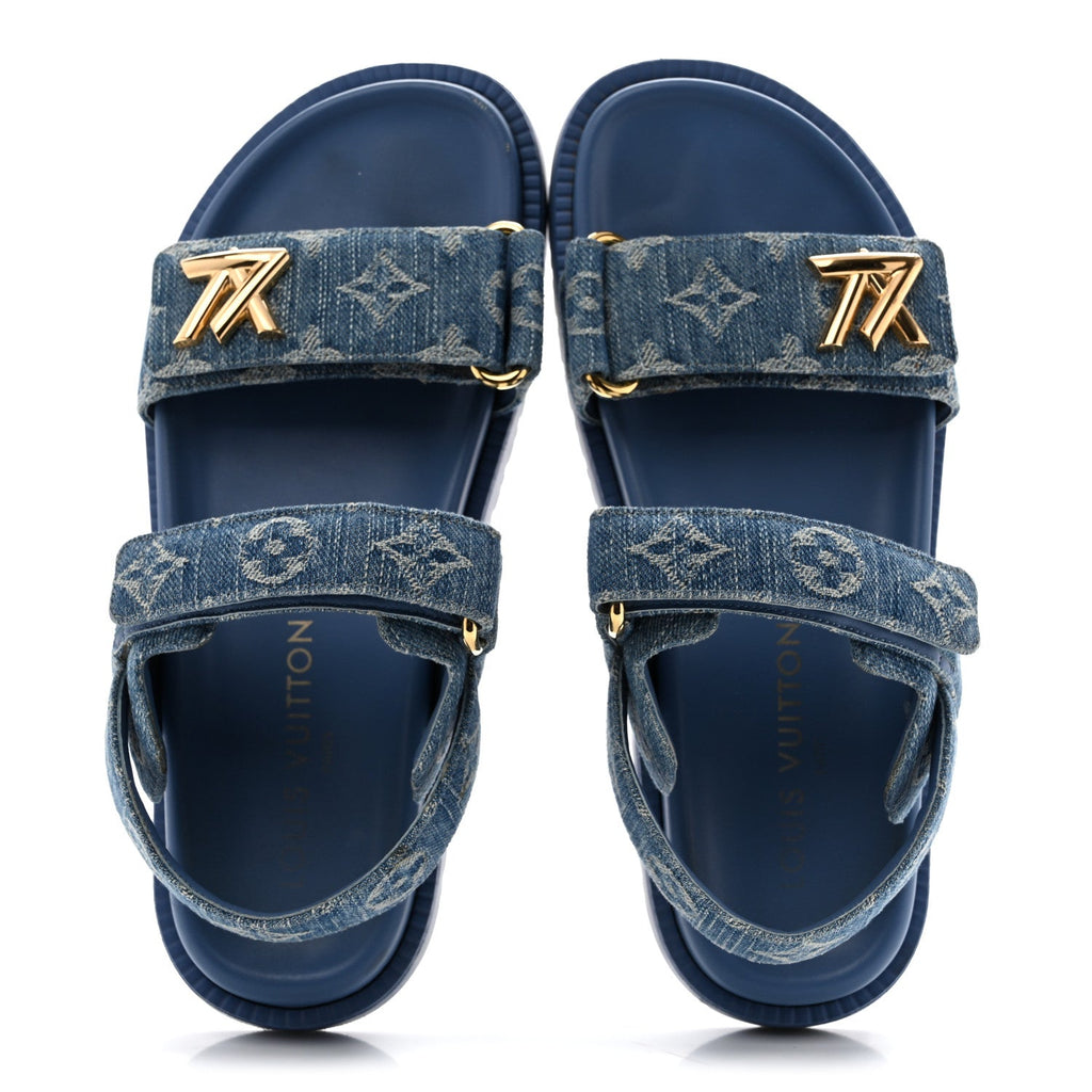 Denim Monogram LV Sunset Comfort Flat Sandals 37 Blue £¨ Direct shipment via from wholesalehk.shop