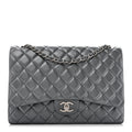 Metallic Lambskin Quilted Maxi Double Flap Pewter wholesalehk.shop