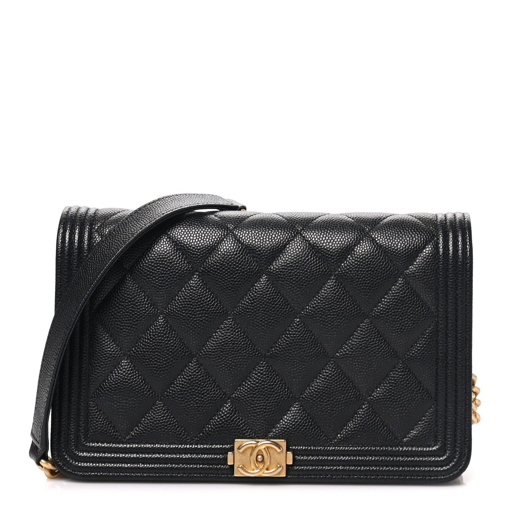 Caviar Quilted Boy Wallet On Chain WOC Black wholesalehk.shop