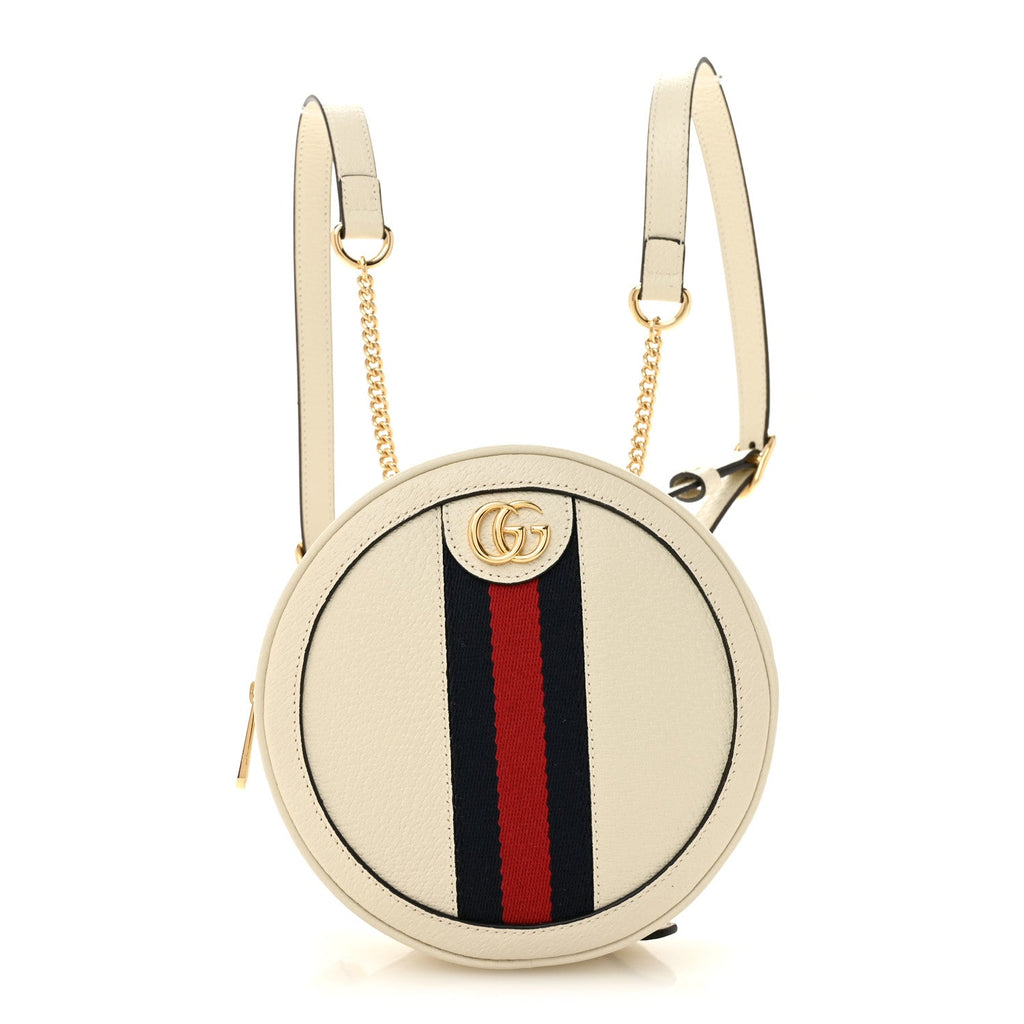 Textured Calfskin Web Mini Ophidia Round Backpack Mystic White wholesalehk.shop