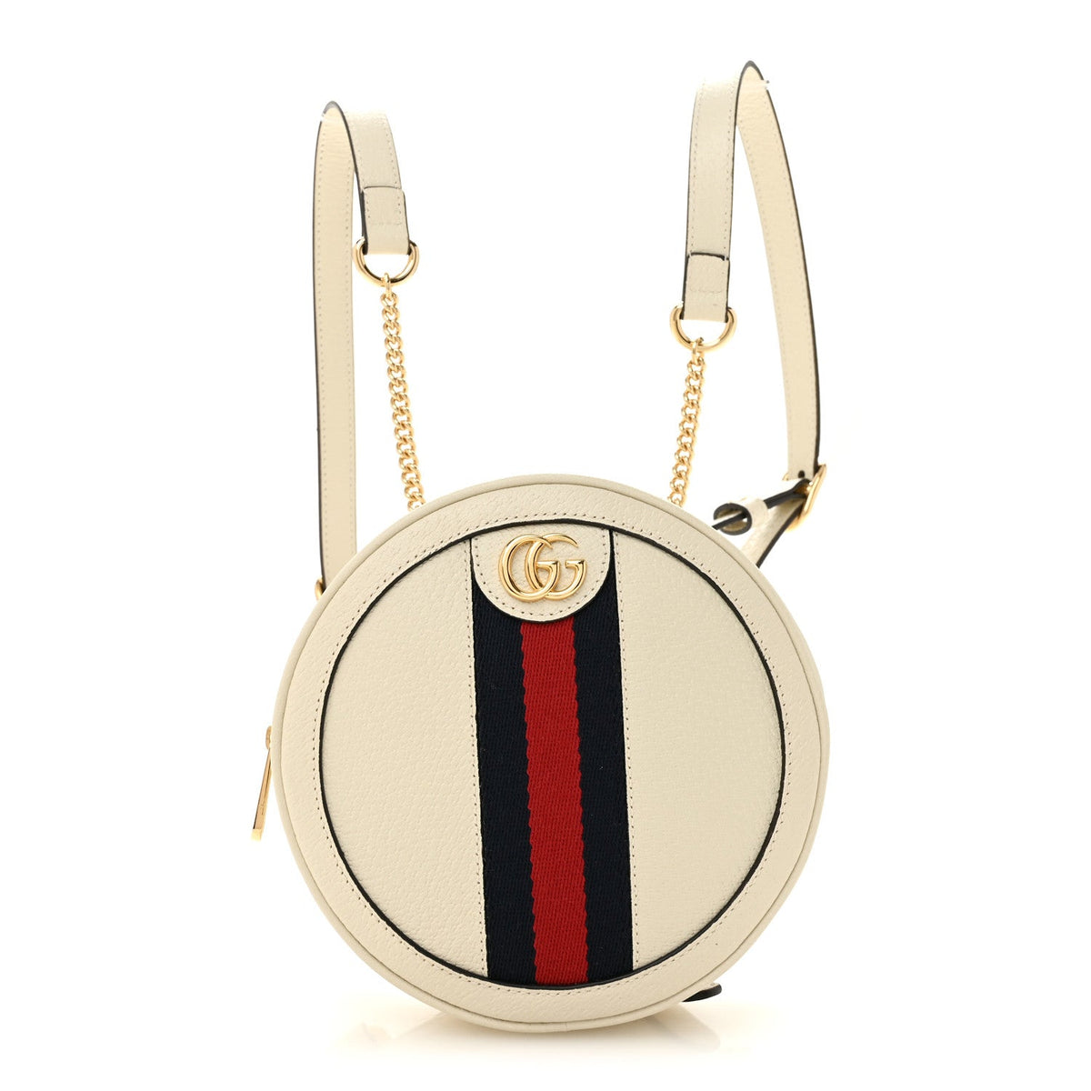 Textured Calfskin Web Mini Ophidia Round Backpack Mystic White wholesalehk.shop