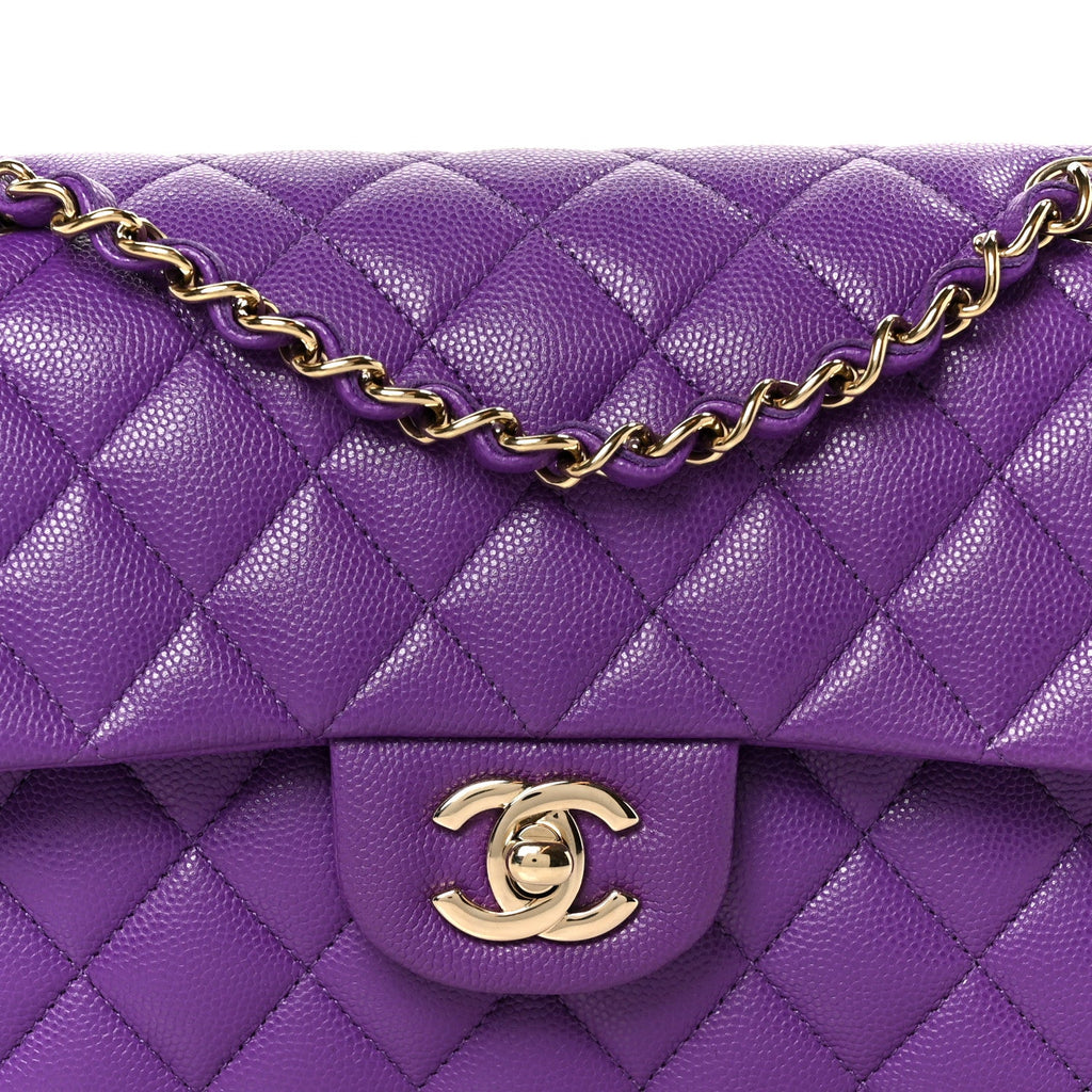 Caviar Quilted Small Double Flap Purple wholesalehk.shop