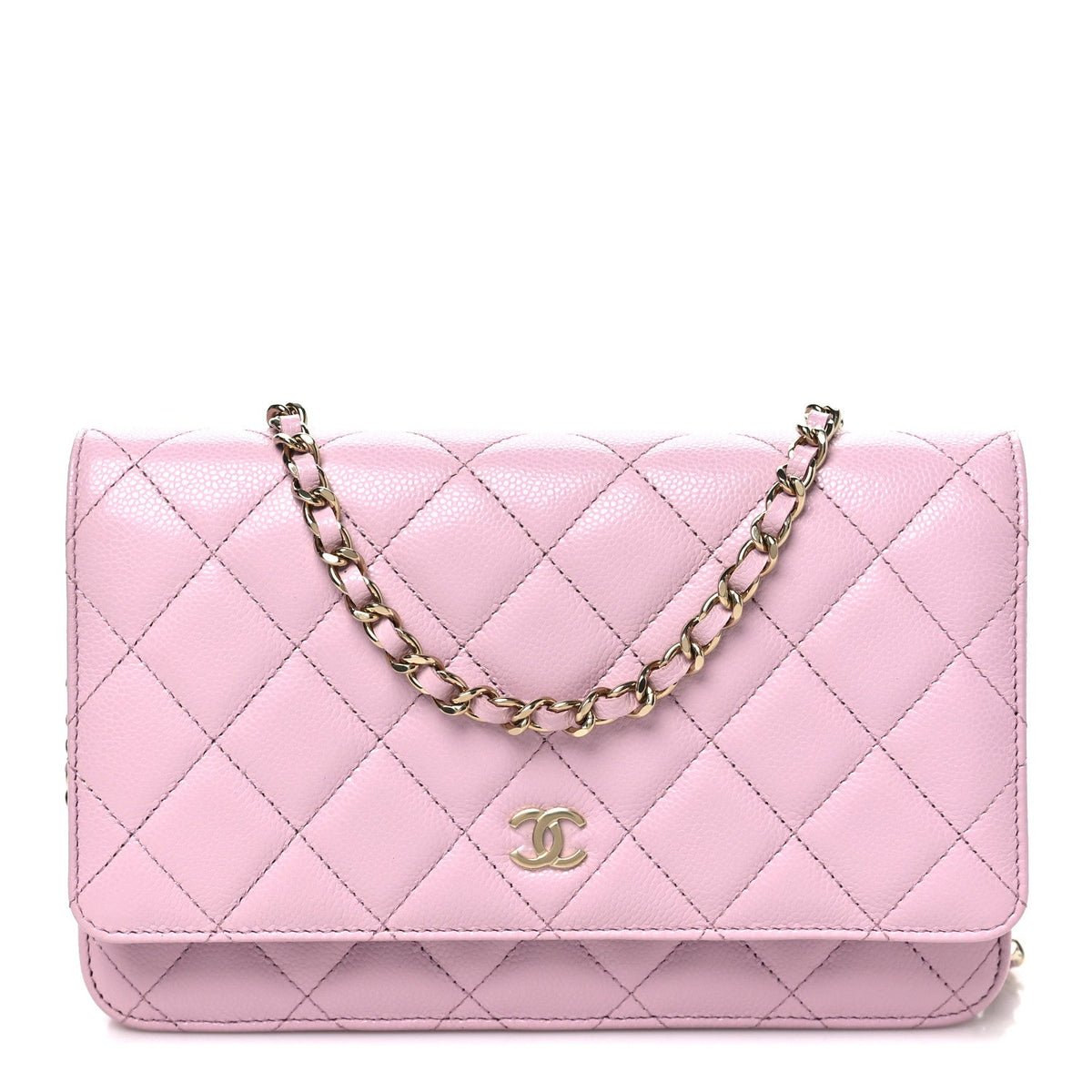 Caviar Quilted Wallet on Chain WOC Light Pink wholesalehk.shop