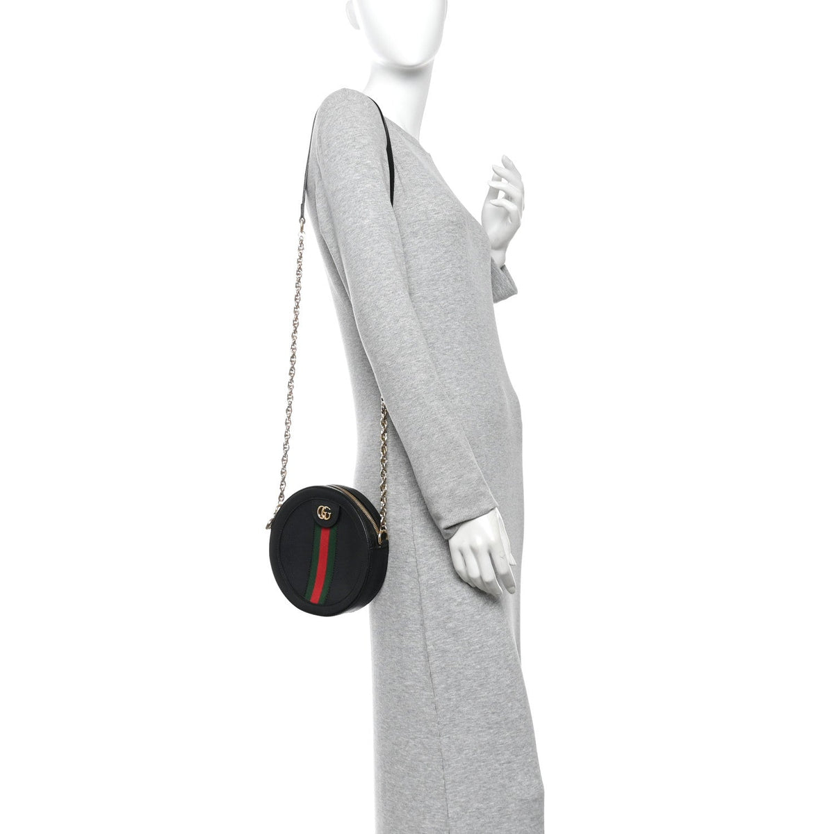 Grained Calfskin Web Mini Ophidia Round Shoulder Bag Black wholesalehk.shop