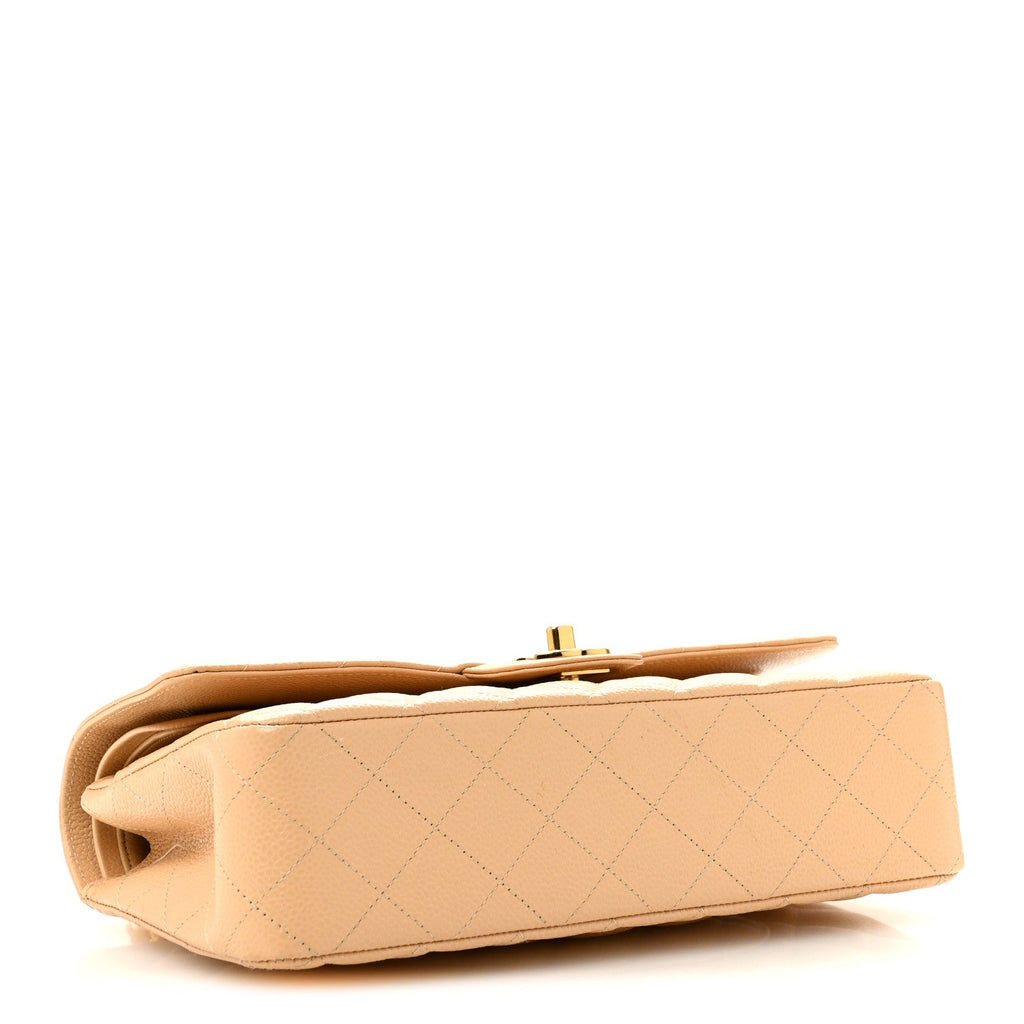 Caviar Quilted Medium Double Flap Beige wholesalehk.shop