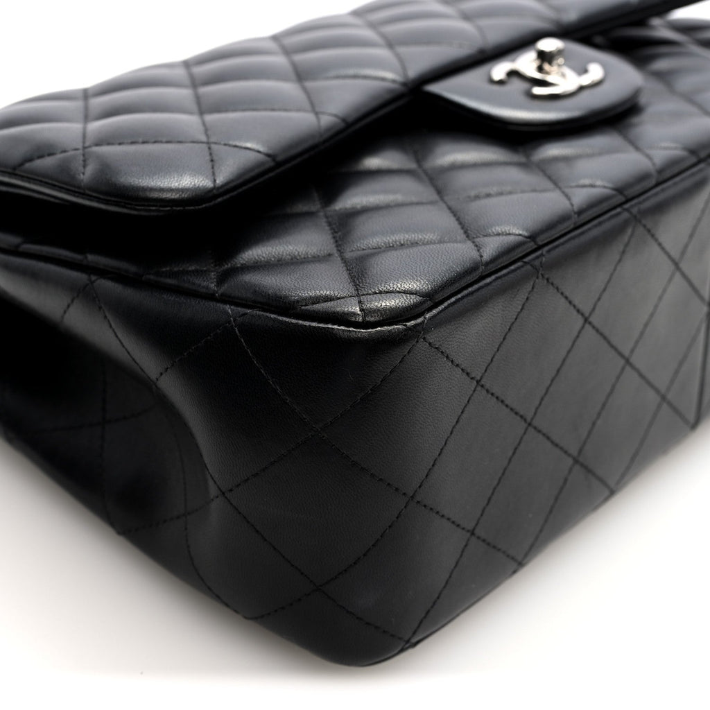 Lambskin Quilted Jumbo Double Flap Black wholesalehk.shop