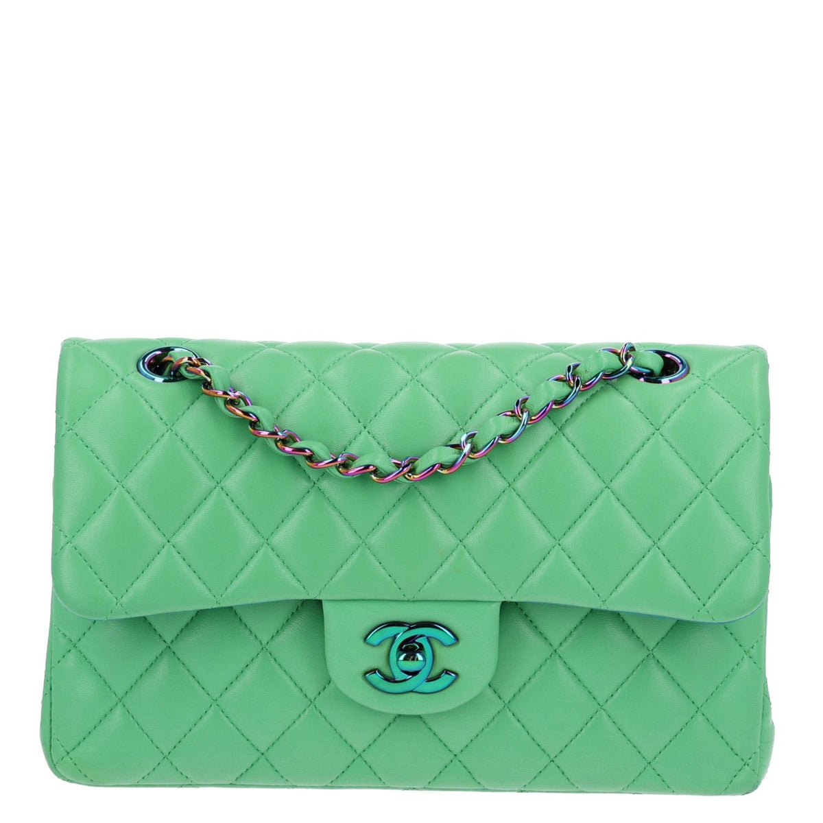 Lambskin Quilted Small Double Flap Green Blue wholesalehk.shop