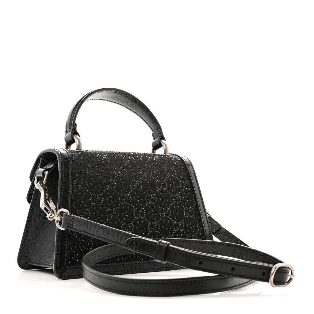 Satin Crystal GG Monogram Mini Dionysus Top Handle Bag Black wholesalehk.shop