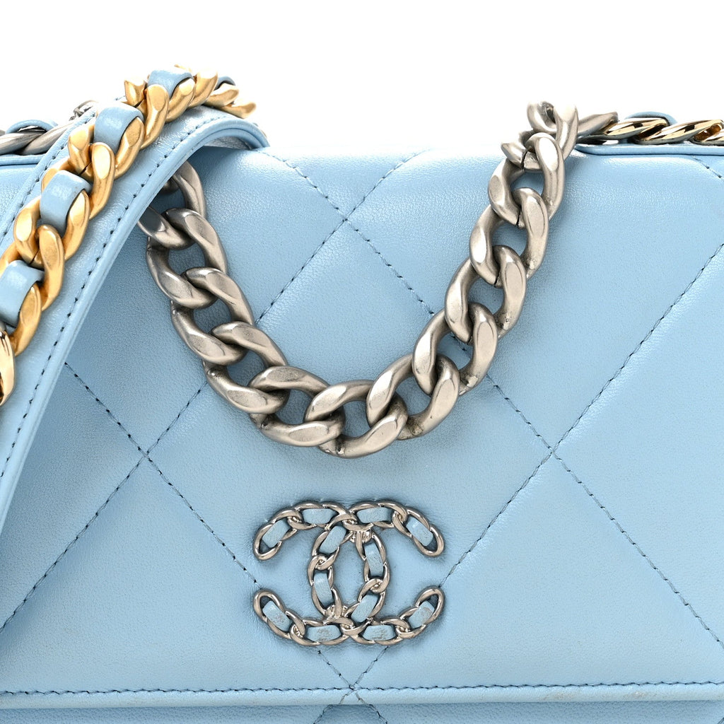 Lambskin Quilted Chanel 19 Wallet On Chain WOC Light Blue wholesalehk.shop