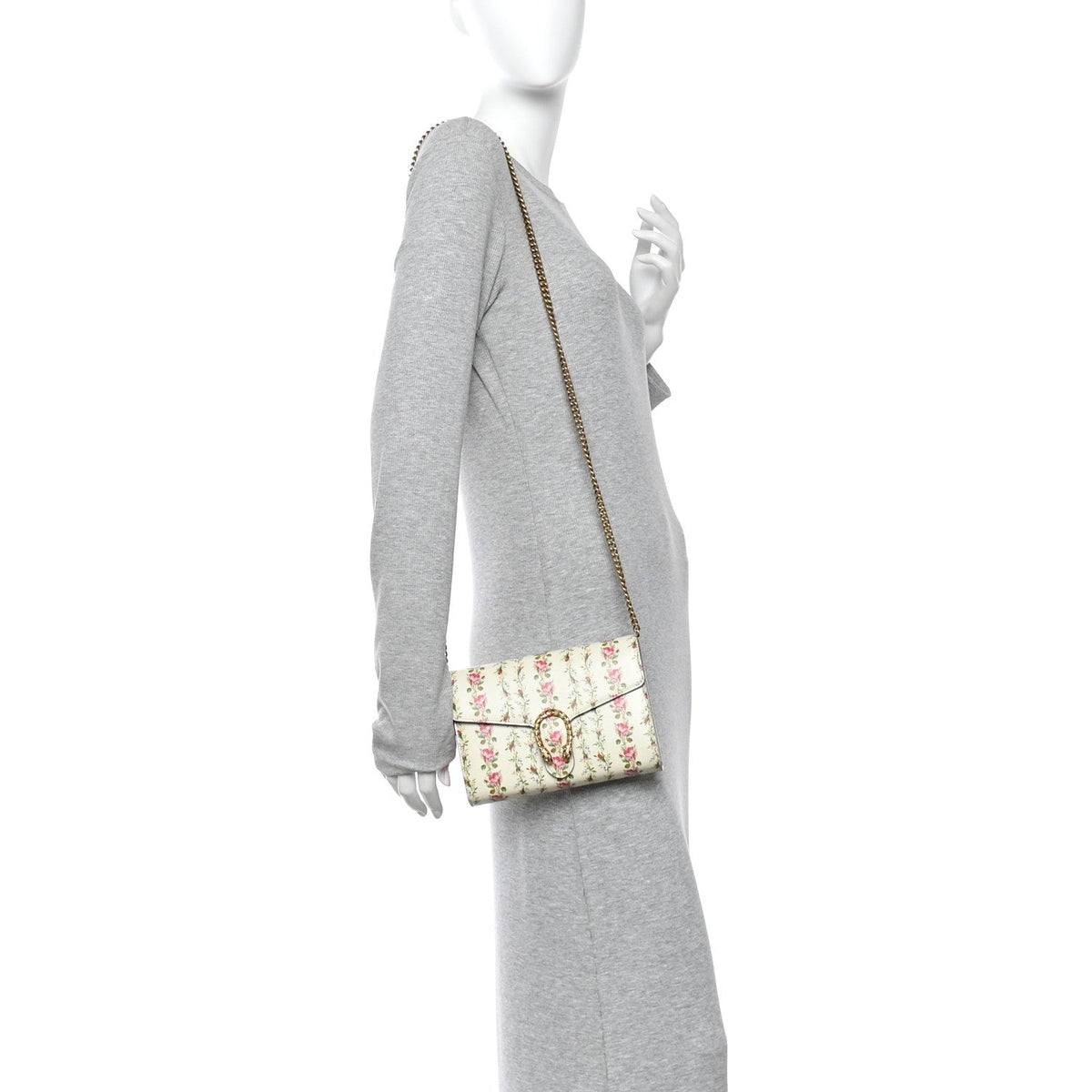 Calfskin Floral Print Mini Dionysus Chain Wallet Ivory Pink wholesalehk.shop