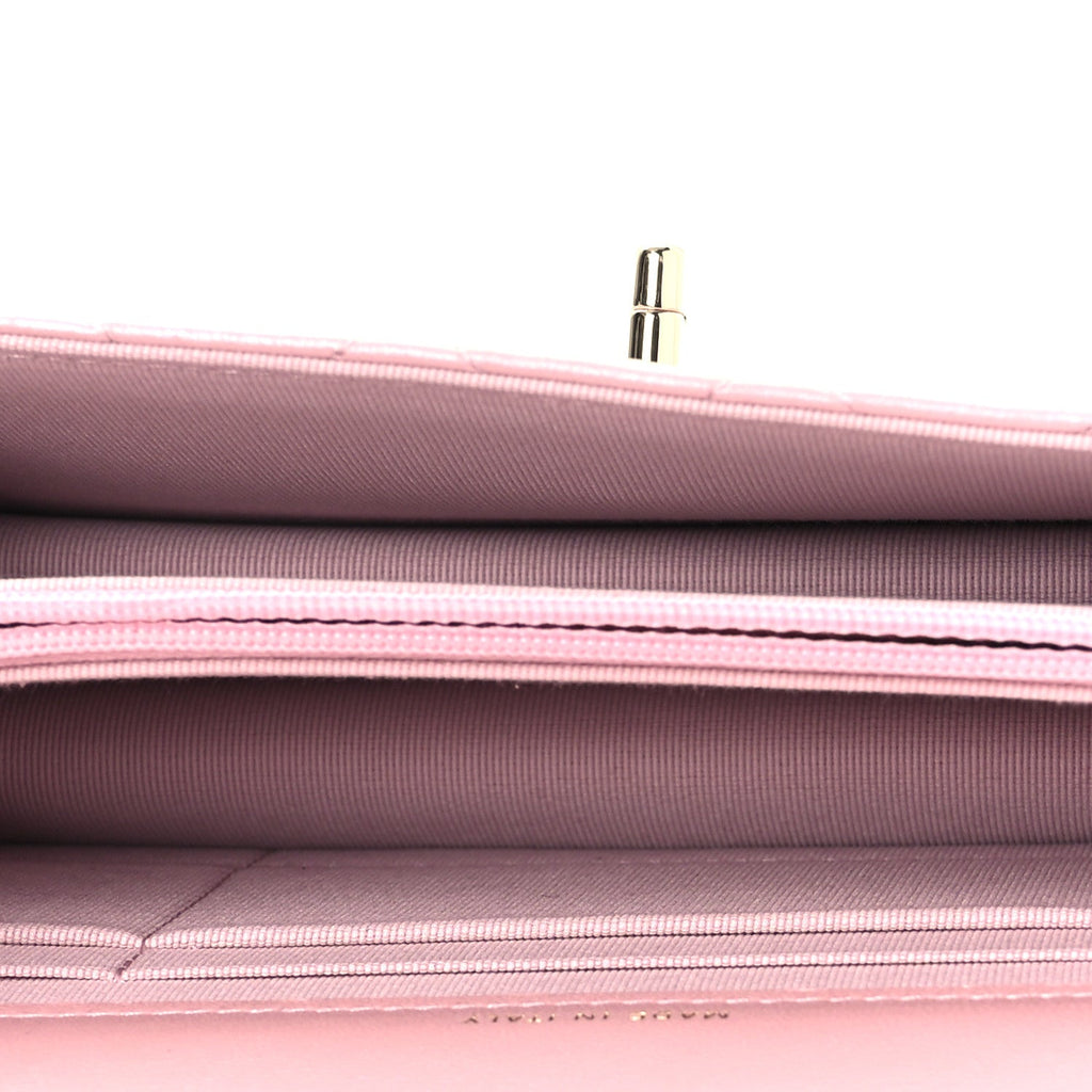 Pearly Lambskin Quilted Charms Wallet On Chain WOC Light Pink wholesalehk.shop