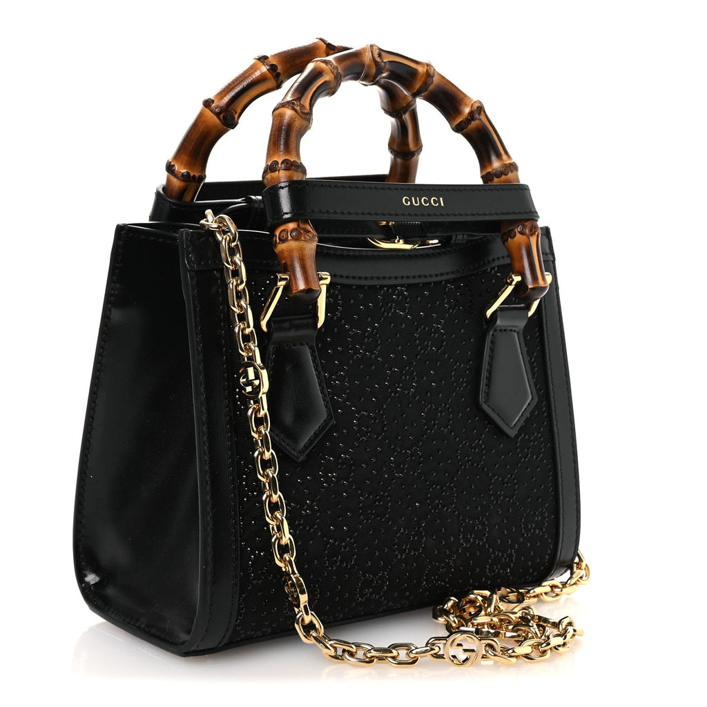 New Canvas Charisma Calfskin Crystal GG Monogram Mini Diana Tote Black wholesalehk.shop