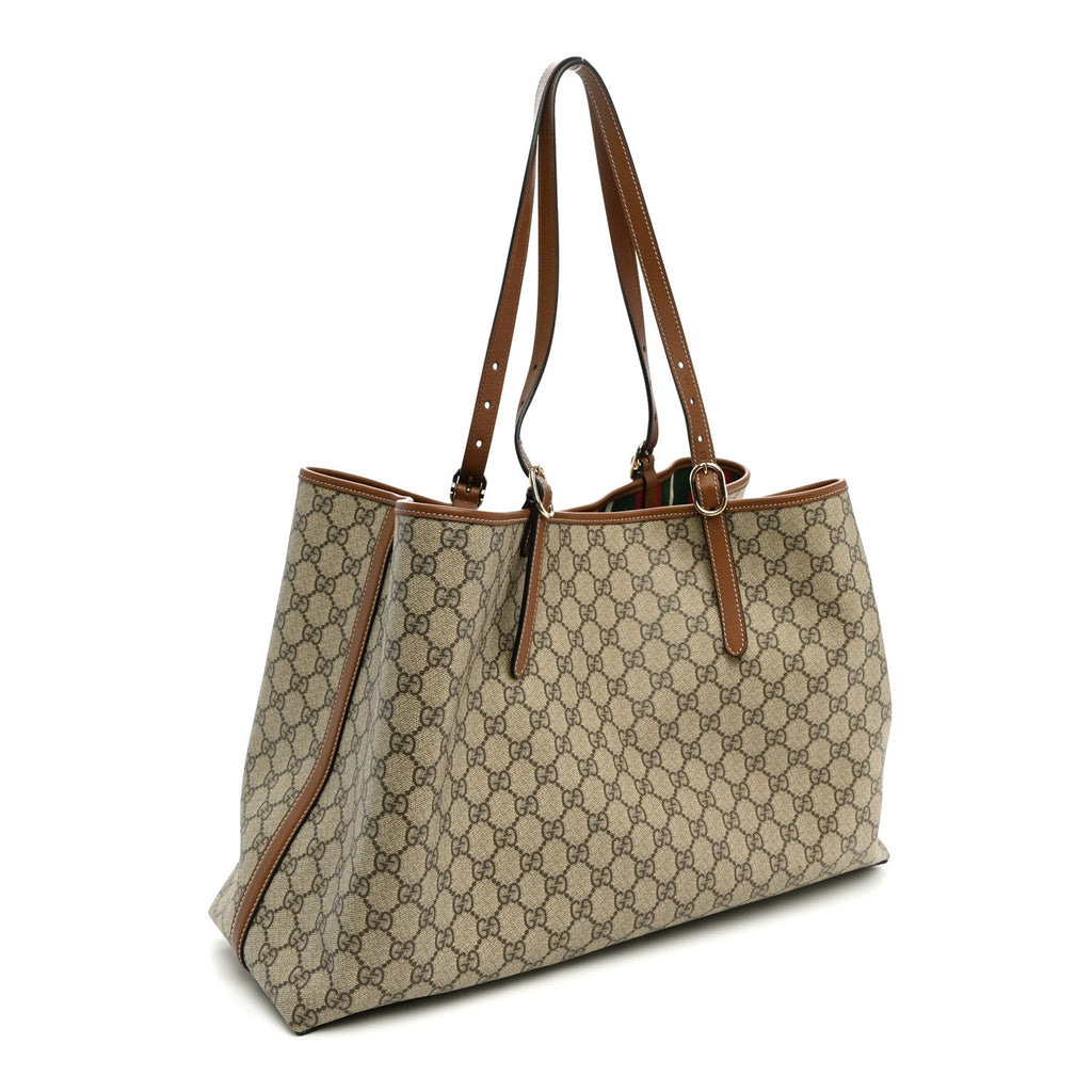 GG Supreme Monogram Emblem Maxi Tote Bag Beige Dark Brown wholesalehk.shop