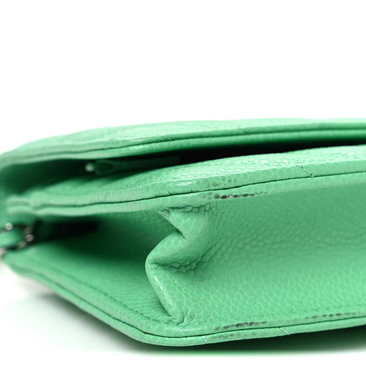 Caviar Chevron Quilted Wallet On Chain WOC Green wholesalehk.shop