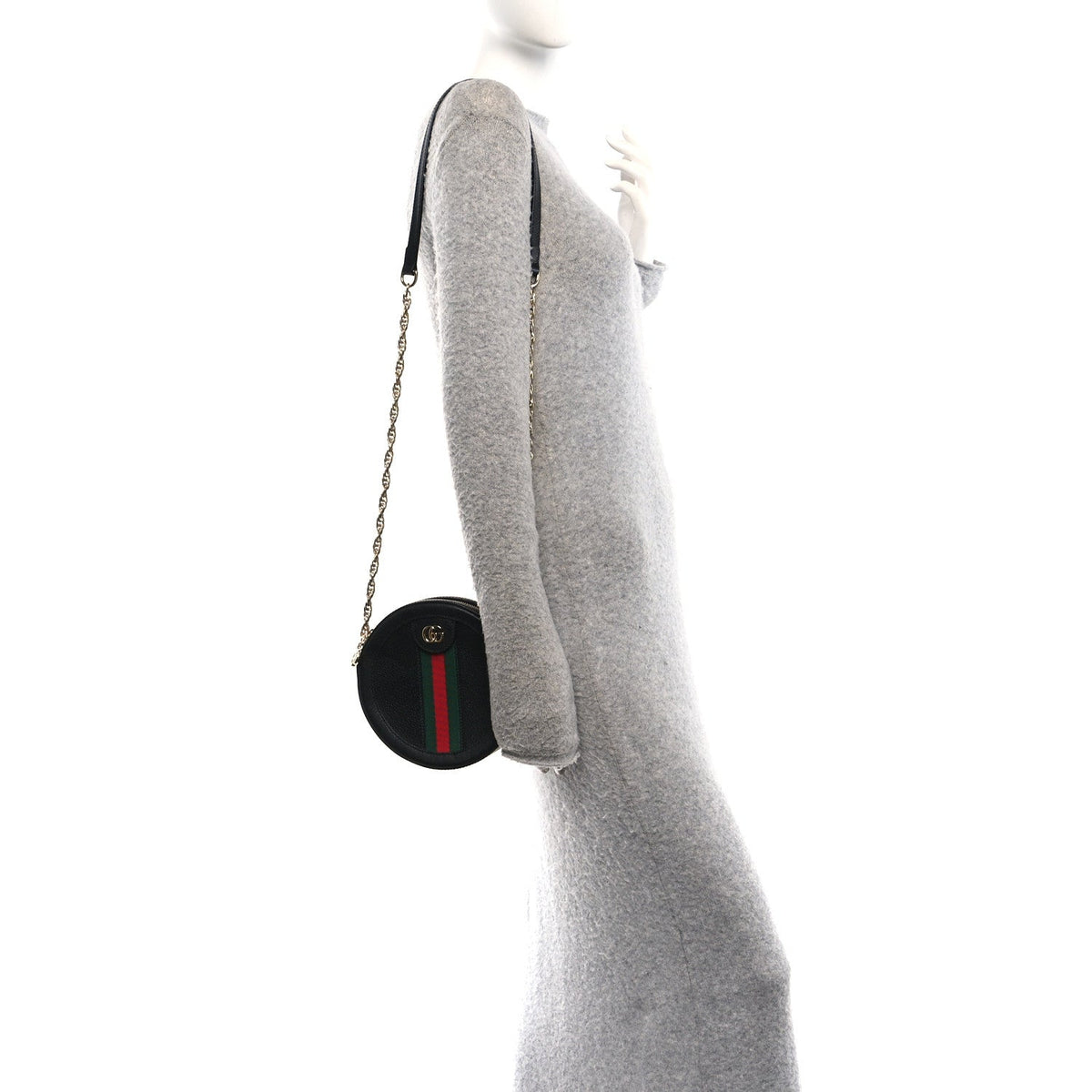 Grained Calfskin Web Mini Ophidia Round Shoulder Bag Black wholesalehk.shop