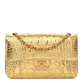 Metallic Calfskin Crocodile Embossed Cocodile Small Double Flap Gold wholesalehk.shop