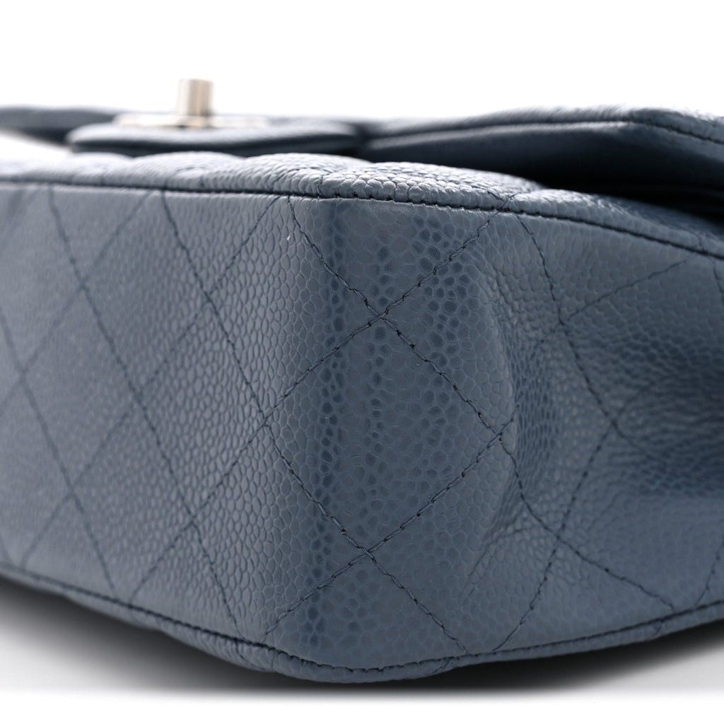 Caviar Quilted Medium Double Flap Blue wholesalehk.shop