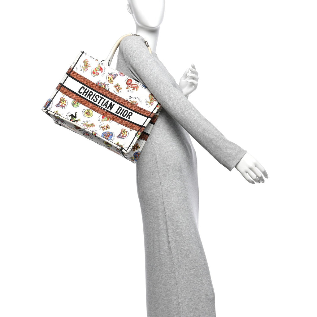 Canvas Embroidered Dragon Zodiac Medium Book Tote White Multicolor £¨ Direct shipment via from wholesalehk.shop
