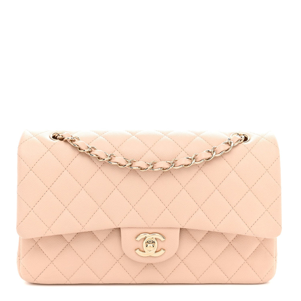 Caviar Quilted Medium Double Flap Light Beige wholesalehk.shop