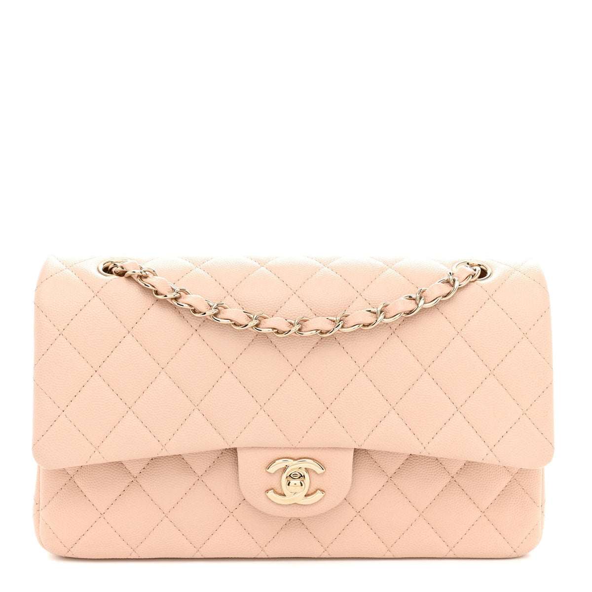 Caviar Quilted Medium Double Flap Light Beige wholesalehk.shop