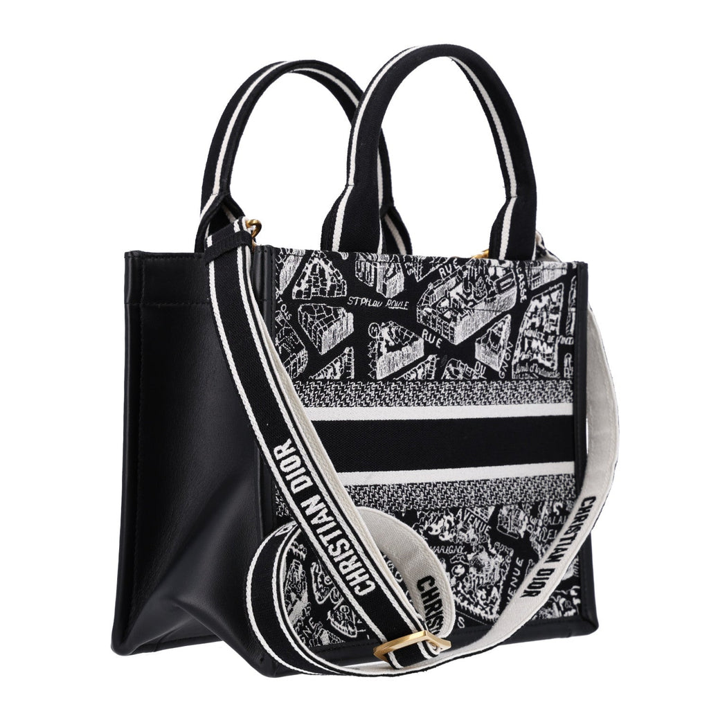 Canvas Calfskin Embroidered Small Plan De Paris Book Tote With Strap Black White £¨ Direct shipment via from wholesalehk.shop