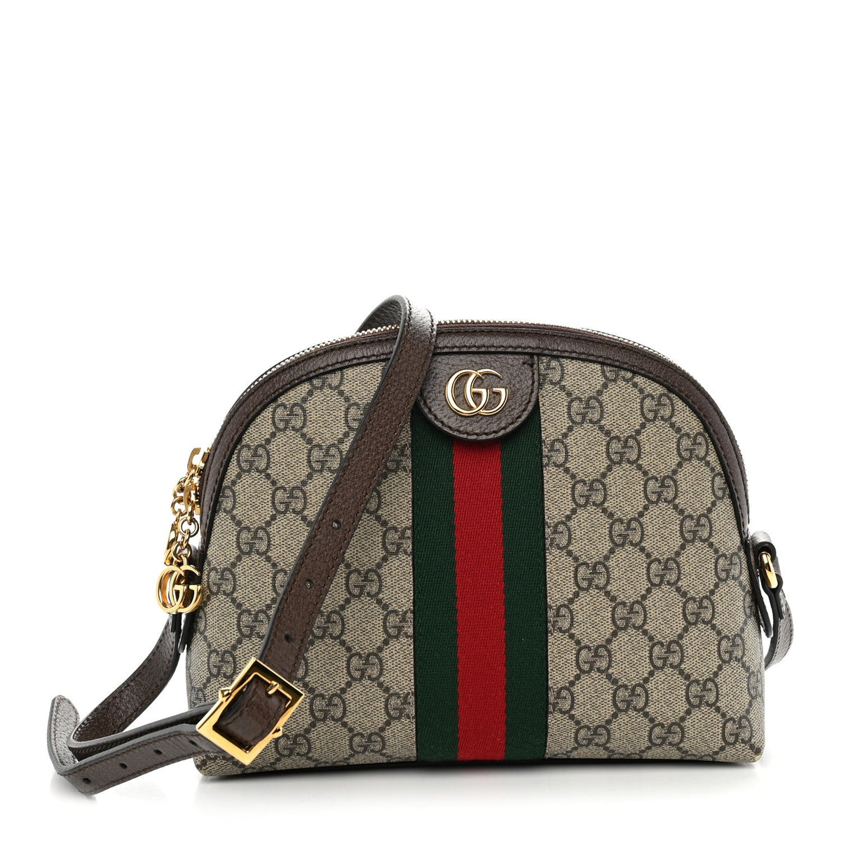 GG Supreme Monogram Textured Dollar Calfskin Web Small Ophidia Dome Shoulder Bag Beige Ebony New Acero wholesalehk.shop