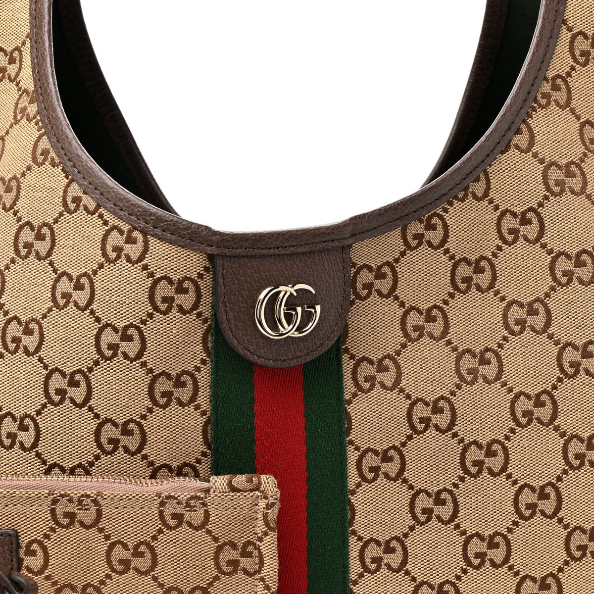 GG Monogram Web Large Giglio Tote Beige Brown wholesalehk.shop