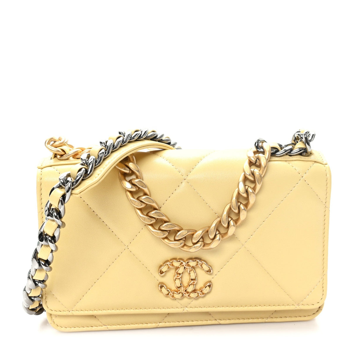 Lambskin Quilted Chanel 19 Wallet On Chain WOC Yellow wholesalehk.shop