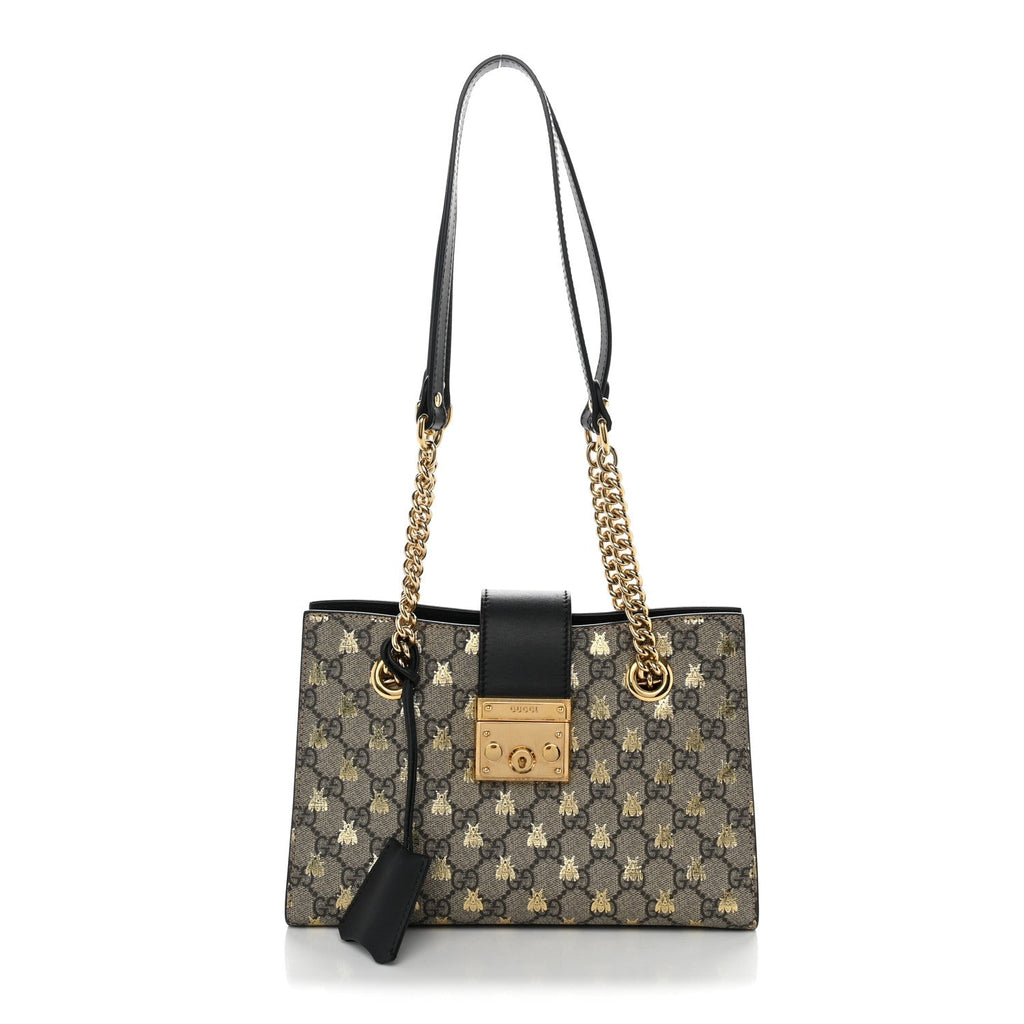 GG Supreme Monogram Bees Small Padlock Tote Beige Oro Black £¨ Direct shipment via from wholesalehk.shop
