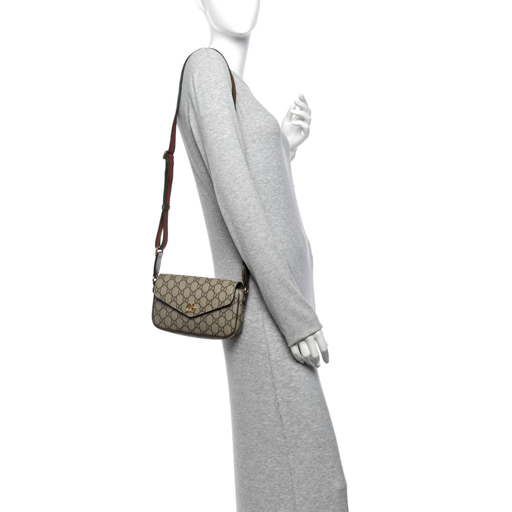 GG Supreme Monogram Textured Dollar Calfskin Web Mini Ophidia Envelope Shoulder Bag Beige Ebony wholesalehk.shop