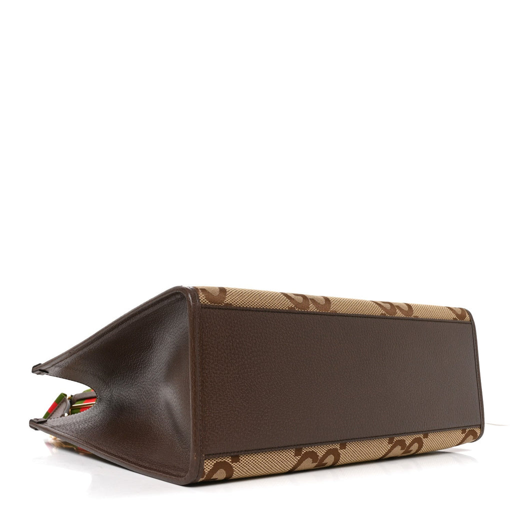 Monogram Jumbo GG Textured Dollar Calfskin Web Tote Bag Camel Ebony New Acero wholesalehk.shop
