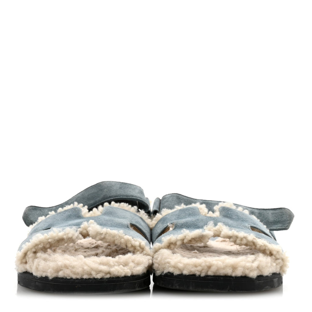 Suede Goatskin Woolskin Womens Chypre Sandals 38.5 Bleu Pinede Ecru wholesalehk.shop