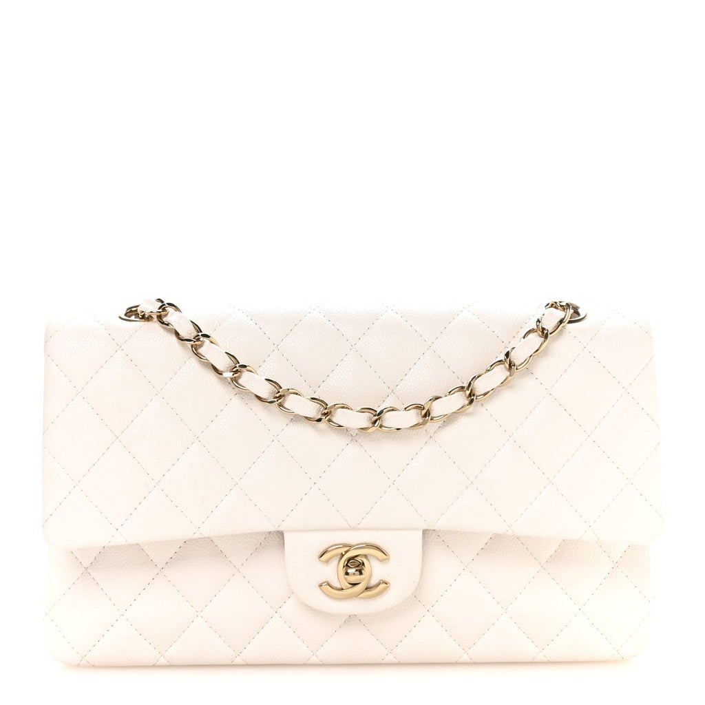 Caviar Quilted Medium Double Flap White wholesalehk.shop