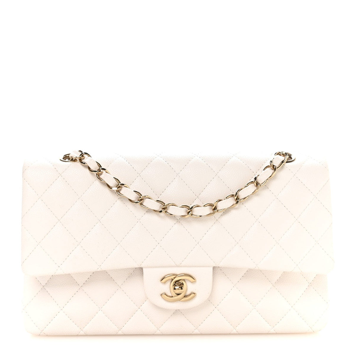 Caviar Quilted Medium Double Flap White wholesalehk.shop